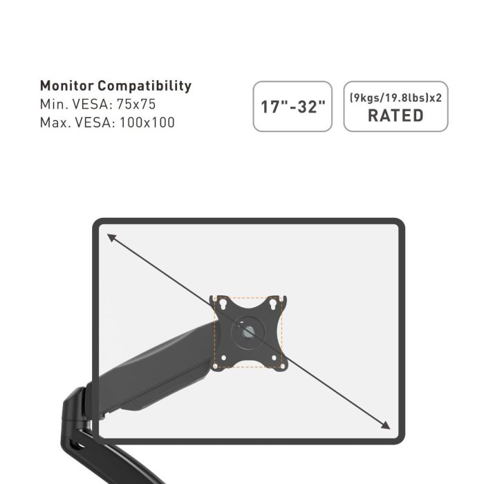 VonHaus dvojni namizni nosilec do diagonale 27plinska vzmet