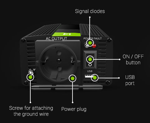 Green Cell pretvornik moči PRO 12V do230V 1000W/2000W čisti sinusni val