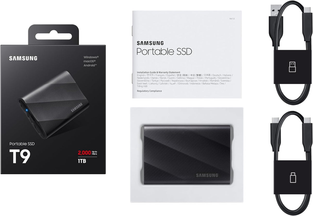 Samsung T9 zunanji SSD 1TB Type-C USB 3.2 Gen2x2 V-NAND UASP, črn