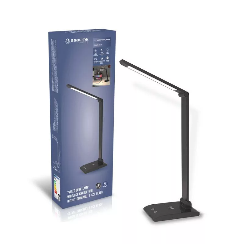 ASALITE namizna LED svetilka z zatemnitvijo 7W 450lm CCT brezžična USB, črna