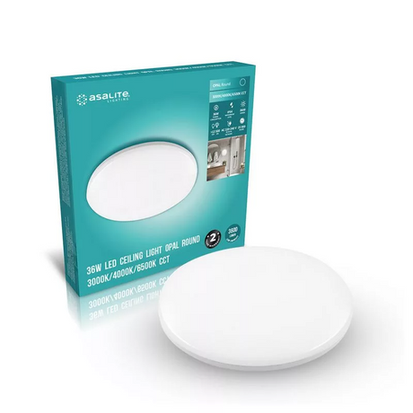 ASALITE stropna LED 36W 3000K/4000K/6500K, CCT, 3600lm, IP54