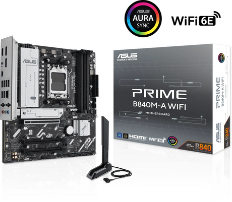 ASUS PRIME B840M-A WIFI, DDR5, SATA3, USB3.2Gen2, DP, 2.5GbE, WiFi 6E, AM5 mATX