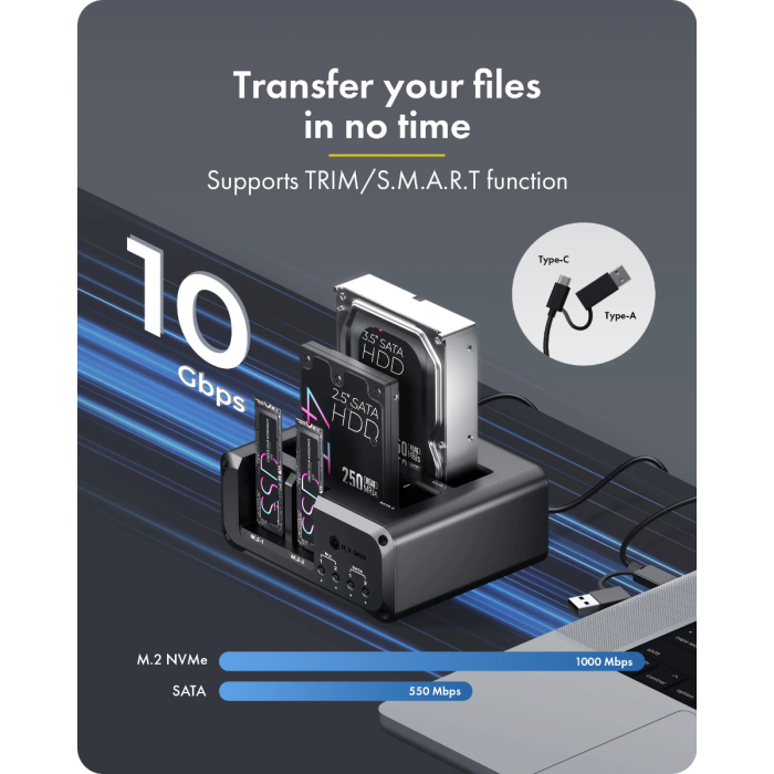 IcyBox IB-2925MS-CU31 priklopna in klonirna postaja za M.2 NVMe SSD & 2,5/3,5 SATA SSD/HDD