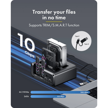 IcyBox IB-2925MS-CU31 priklopna in klonirna postaja za M.2 NVMe SSD & 2,5/3,5 SATA SSD/HDD