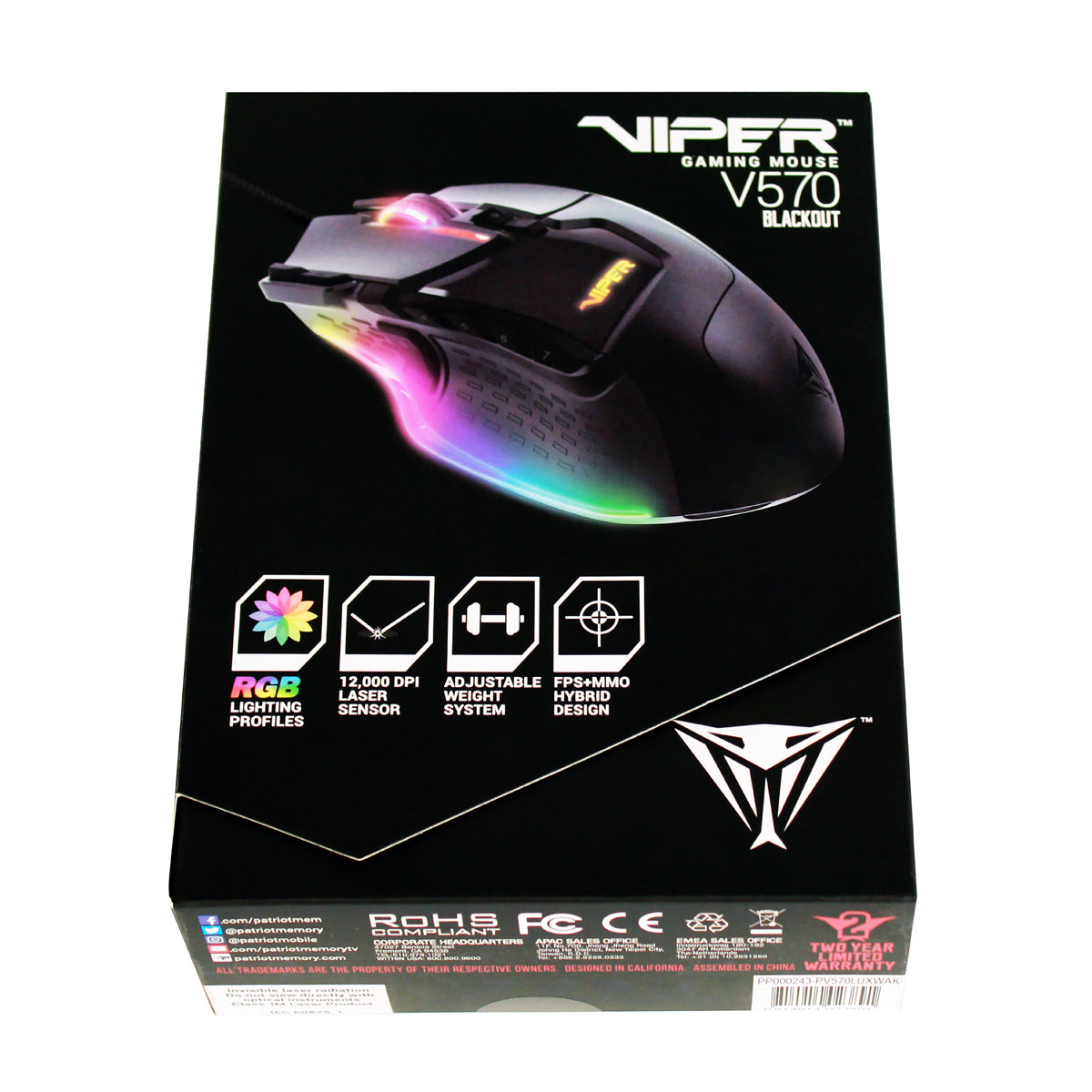 Patriot Viper V570 RGB Blackout laserska gaming miška