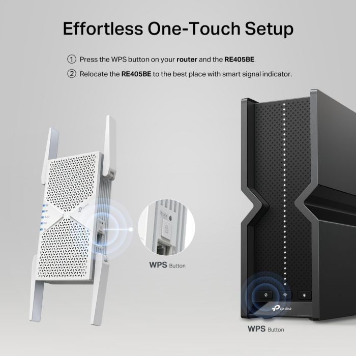 TP-LINK RE405BE BE6500 dvopasovni Wi-Fi 7 extender ojačevalnik signala
