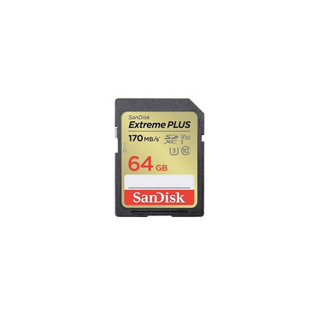 SanDisk Extreme PLUS 64GB SDXC spominska kartica 170MB/s in 80MB/s branje/pisanje, UHS-I, Class 10,