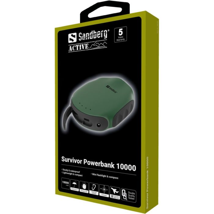 Sandberg Survivor Powerbank 10000 mAh prenosna baterija z LED svetilko in kompasom