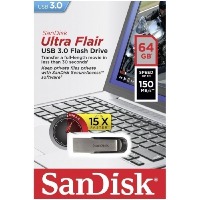 SanDisk 64GB Ultra Flair USB-A 3.0 USB ključ (črn)