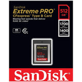 SanDisk Extreme PRO CFexpress tip B, 512GB, 1700MB/s Branje, 1400MB/s Pisanje