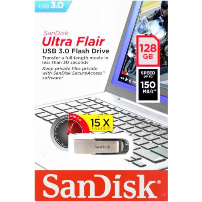 SanDisk 128GB Ultra Flair USB-A 3.0 USB ključ (črn)