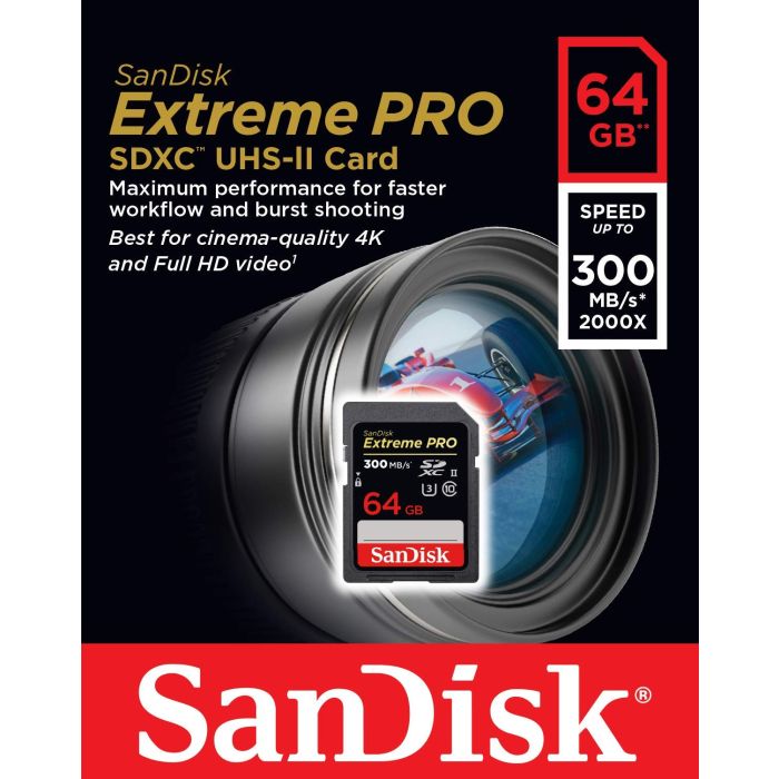 SanDisk Extreme PRO 64GB SDXC do 300MB/s, UHS-II, Class 10, U3, V90