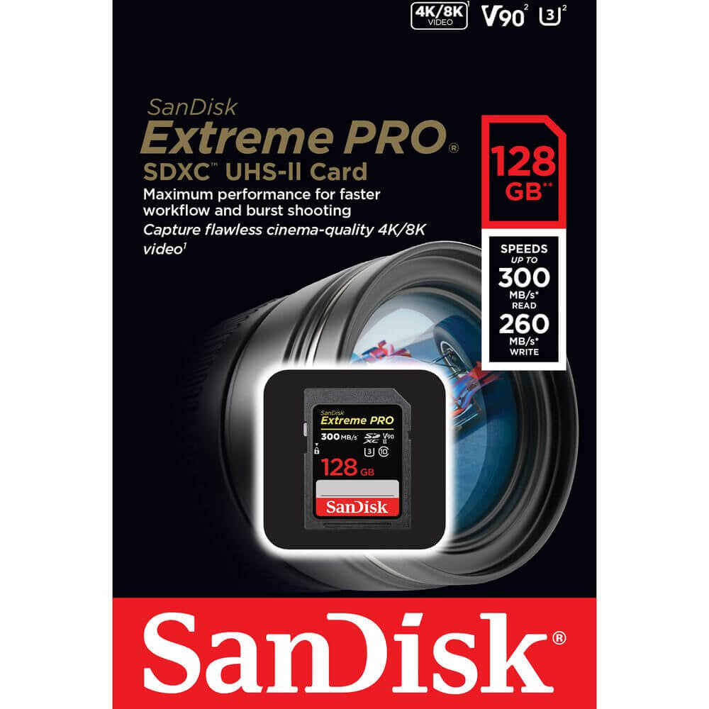 SanDisk Extreme PRO 128GB SDXC do 300MB/s, UHS-II, Class 10, U3, V90