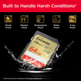 SanDisk Extreme 64GB SDXC spominska kartica + 1 leto RescuePRO Deluxe do170MB/s & 80MB/s branje/zapisovanje, UHS-I, Class 10, U3, V30