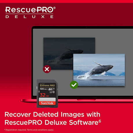 SanDisk Extreme 32GB SDHC spominska katica+ 1 leto RescuePRO Deluxe up to 100MB/s & 60MB/s Branje/Zapisovanje, UHS-I, Class 10, U3, V30