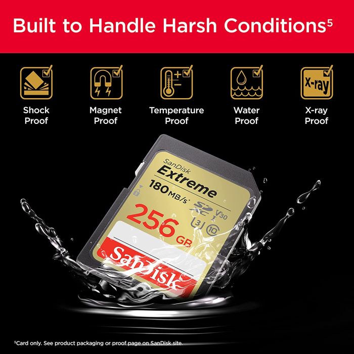 SanDisk Extreme 256GB SDXC Memory Card + 1 year RescuePRO Deluxe up to 180MB/s & 130MB/s Read/Write
