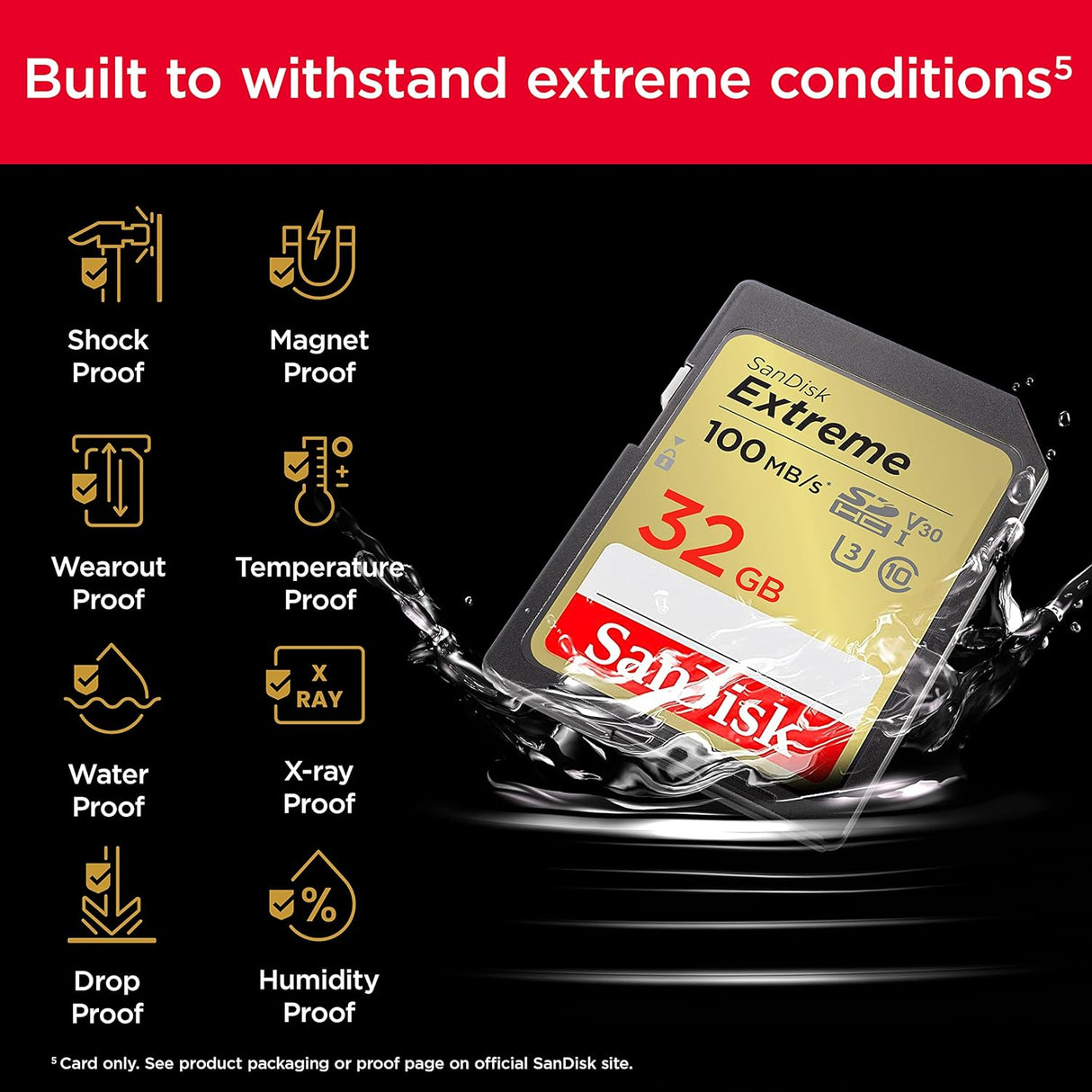 SanDisk Extreme PLUS 32GB SDHC spominska kartica 100MB/s in 60MB/s branje/pisanje, UHS-I, Class 10, U3, V30