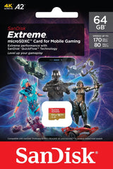 SanDisk Extreme microSDXC card for Mobile Gaming 64GB do 170MB/s & 80MB/s A2 C10 V30 UHS-I U3
