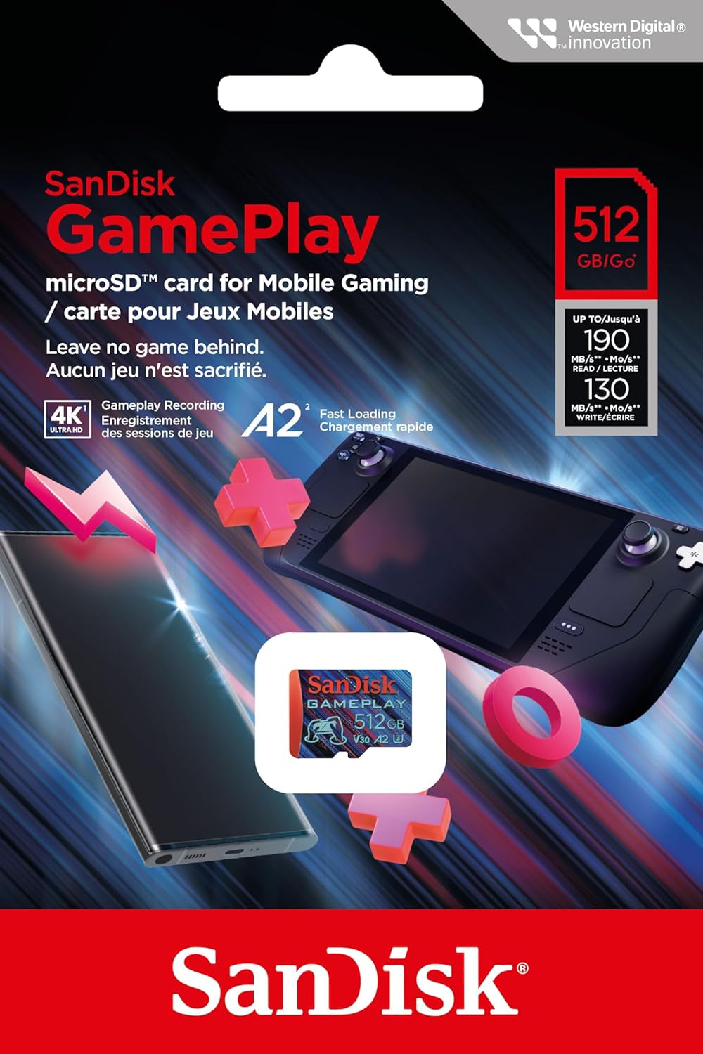 SanDisk GamePlay microSDXC UHS-I Card, 512GB Gaming microSDXC, 190MB/s, 130MB/s W, UHS-I, V30, U3, C10, RPD1,