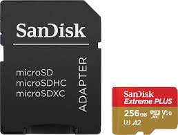 SanDisk Extreme PLUS microSDXC 256GB + SD Adapter branje 200MB/s & zapisovanje 140MB/s A2 C10 V30 UHS-I U3