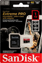 SanDisk Extreme PRO microSDXC 1TB + SD Adapter + 2 leti RescuePRO Deluxe 200MB/s branje/ 140MB/s zapisovanje A2 C10 V30 UHS-I U3