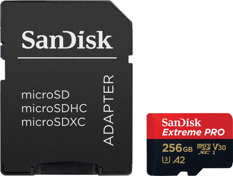 SanDisk Extreme PRO microSDXC 256GB + SD Adapter do 200MB/s/140MB/s A2 C10 V30 UHS-I U3