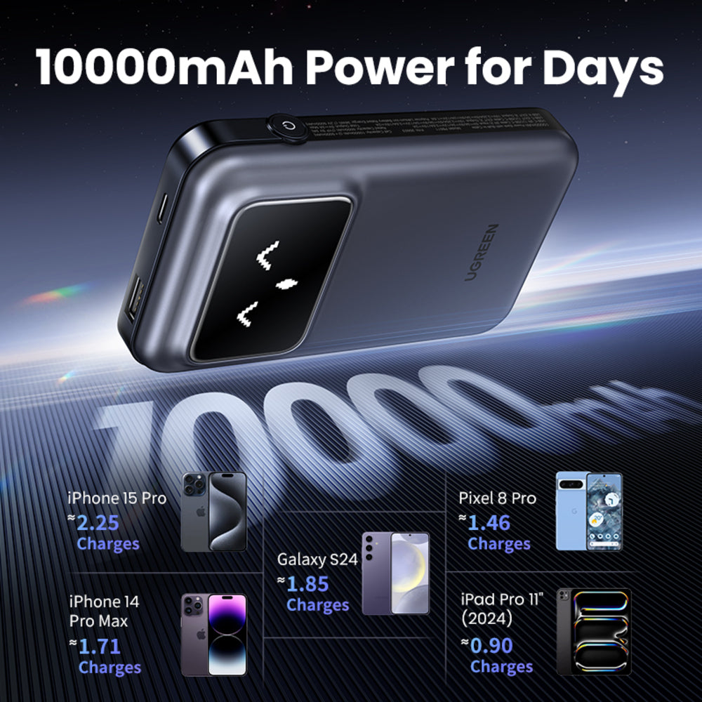 Ugreen Uno 10.000mAh 30w QC polnilna prenosna baterija z vgrajenim USB-C kablom