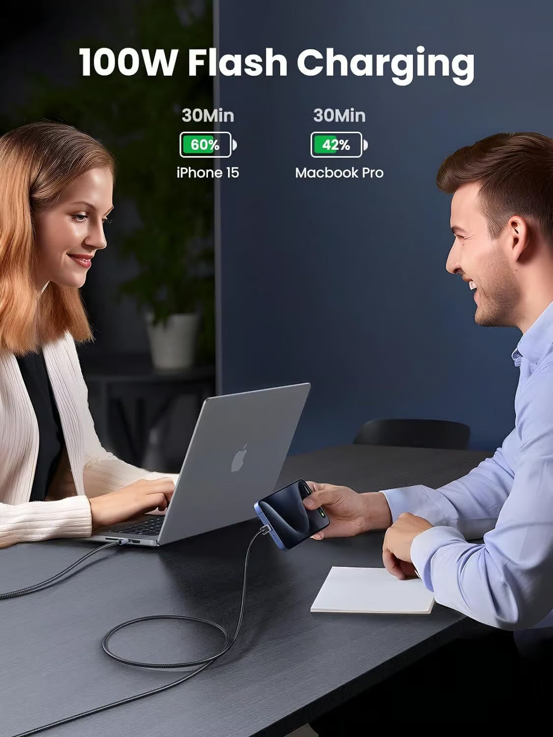 Ugreen USB-C na USB-C polnilni kabel 100W, 3M