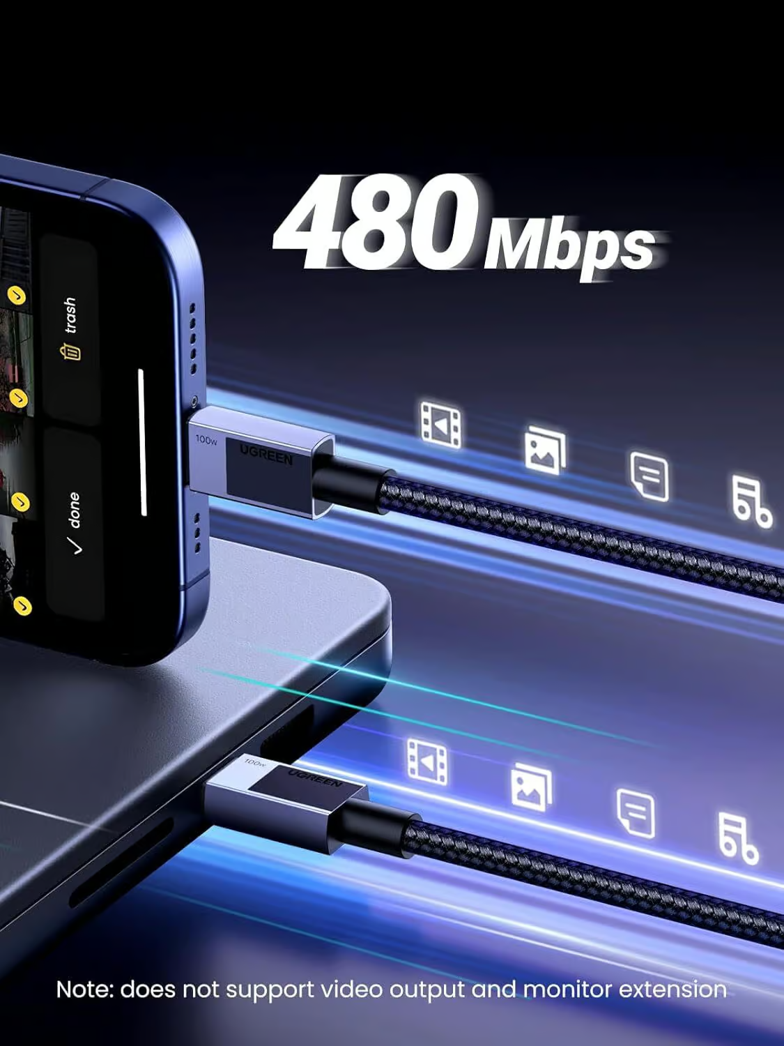 Ugreen USB-C na USB-C polnilni kabel 100W, 3M
