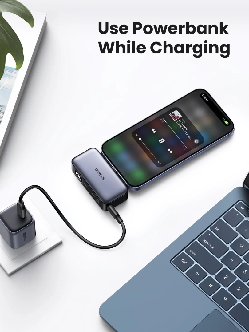 Ugreen 5000mAh 22,5W USB-C polnilna baterija z vgrajenim USB-C priključkom in LED zaslonom