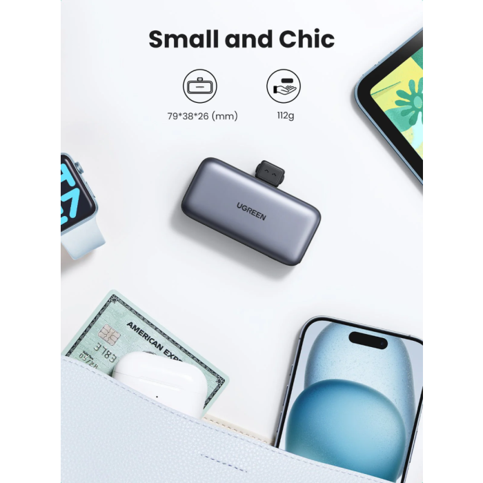 Ugreen 5000mAh 22,5W USB-C polnilna baterija z vgrajenim USB-C priključkom in LED zaslonom