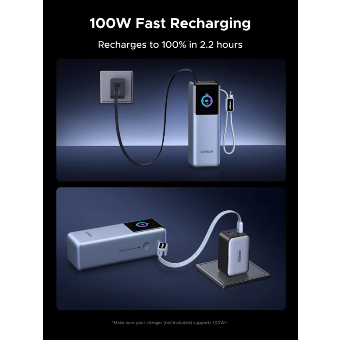 Ugreen prenosna polnilna baterija 25.000mAh, 200W s pametnim digitalnim zaslonom