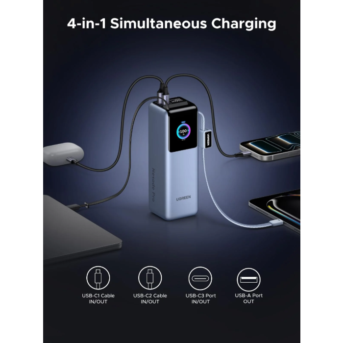 Ugreen prenosna polnilna baterija 25.000mAh, 200W s pametnim digitalnim zaslonom