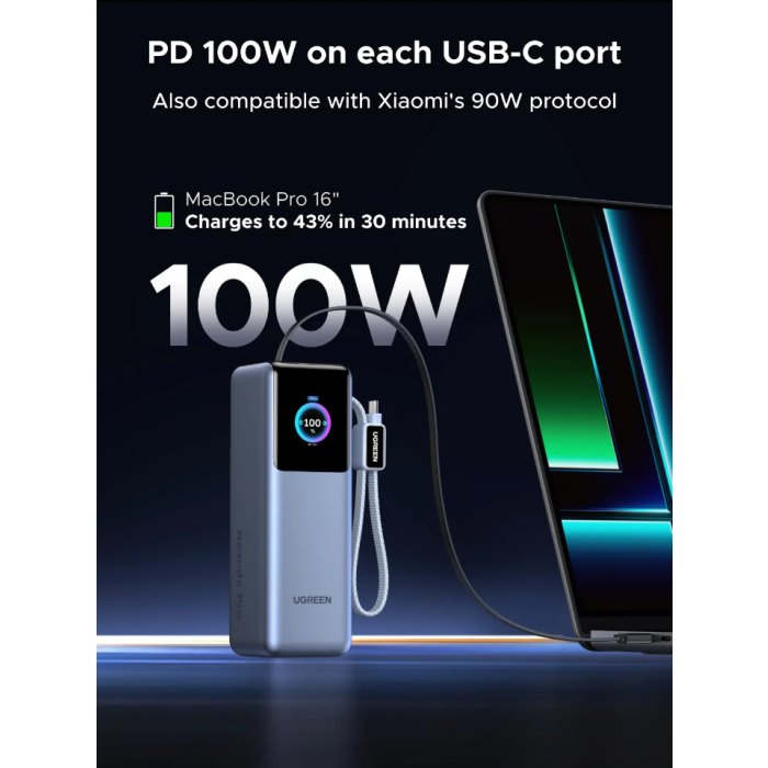 Ugreen prenosna polnilna baterija 25.000mAh, 200W s pametnim digitalnim zaslonom