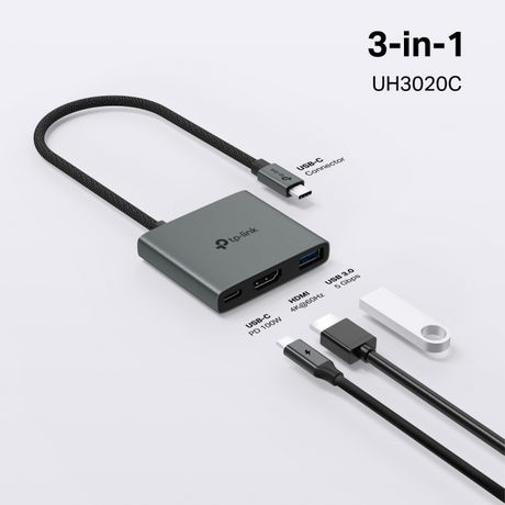 TP-LINK UH3020C 3-v-1 USB-C HUB priklopna postaja z 4K HDMI in 100 W Power Delivery