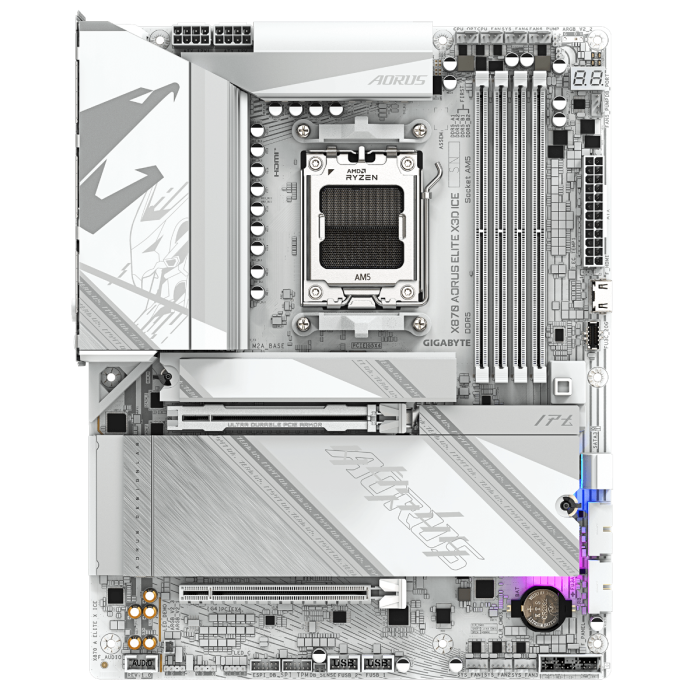 GIGABYTE X870 AORUS ELITE X3D ICE, DDR5, SATA3, USB4, DP, 5GbE, WiFi 7, AM5 ATX